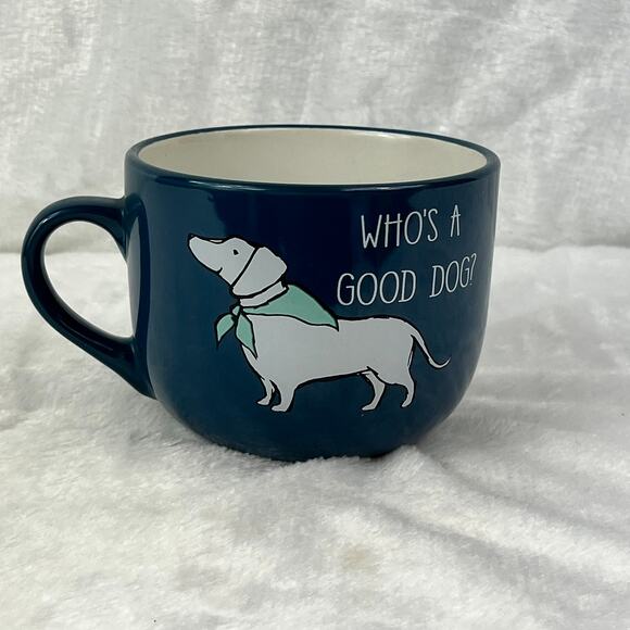 Who's A Good Dog Blue Ceramic Mug White Dachshund Dog Bandana Microwave Safe - Picture 3 of 9